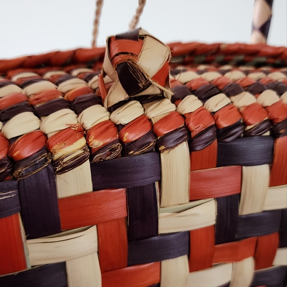 Handwoven Basket Handbag Orange Purple Cream - Picture 5 of 10